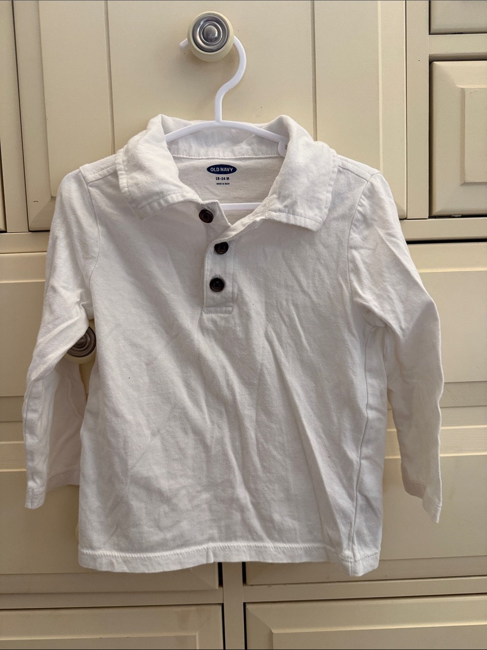 Old Navy White Long-Sleeve Polo Shirt with Dark Buttons - Kids
